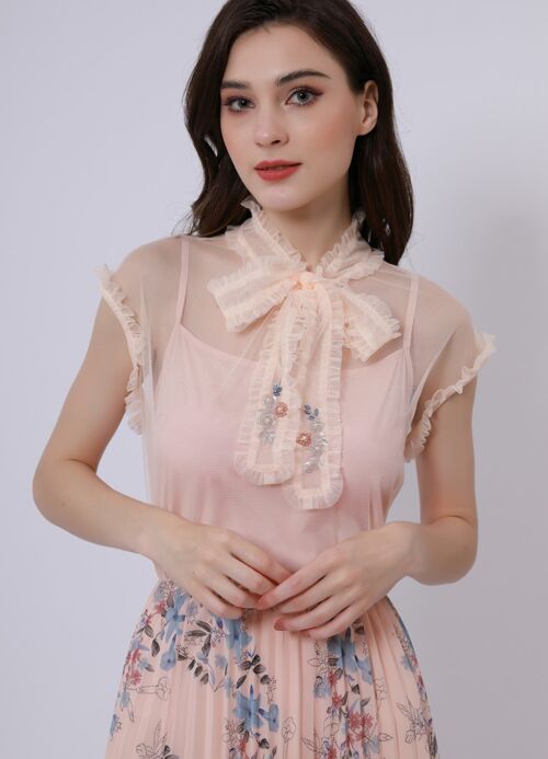 Embelished neck tie blouse