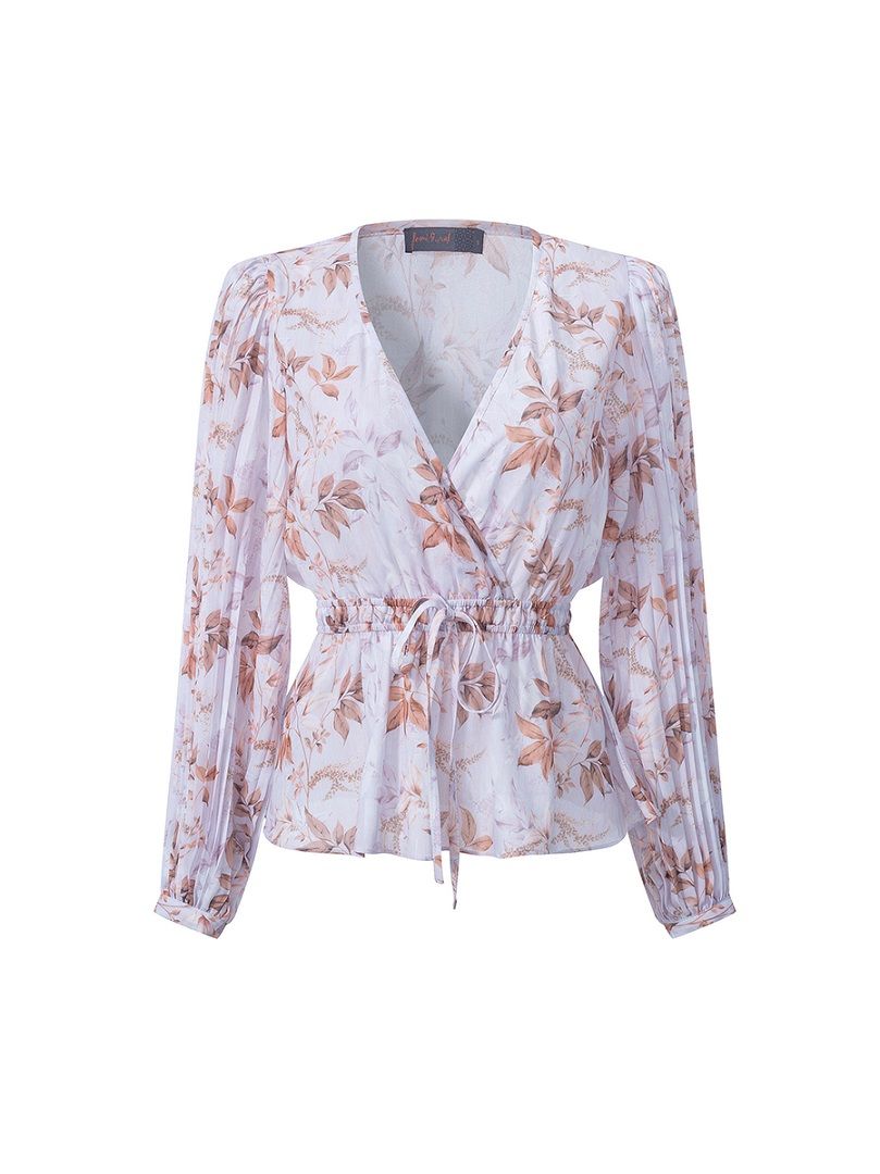 Printed self-tie belt blouse