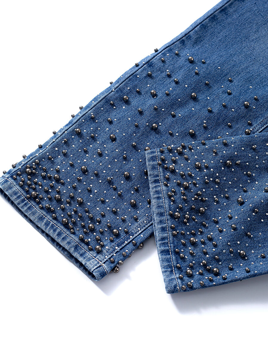 pearl embellishment denim pants