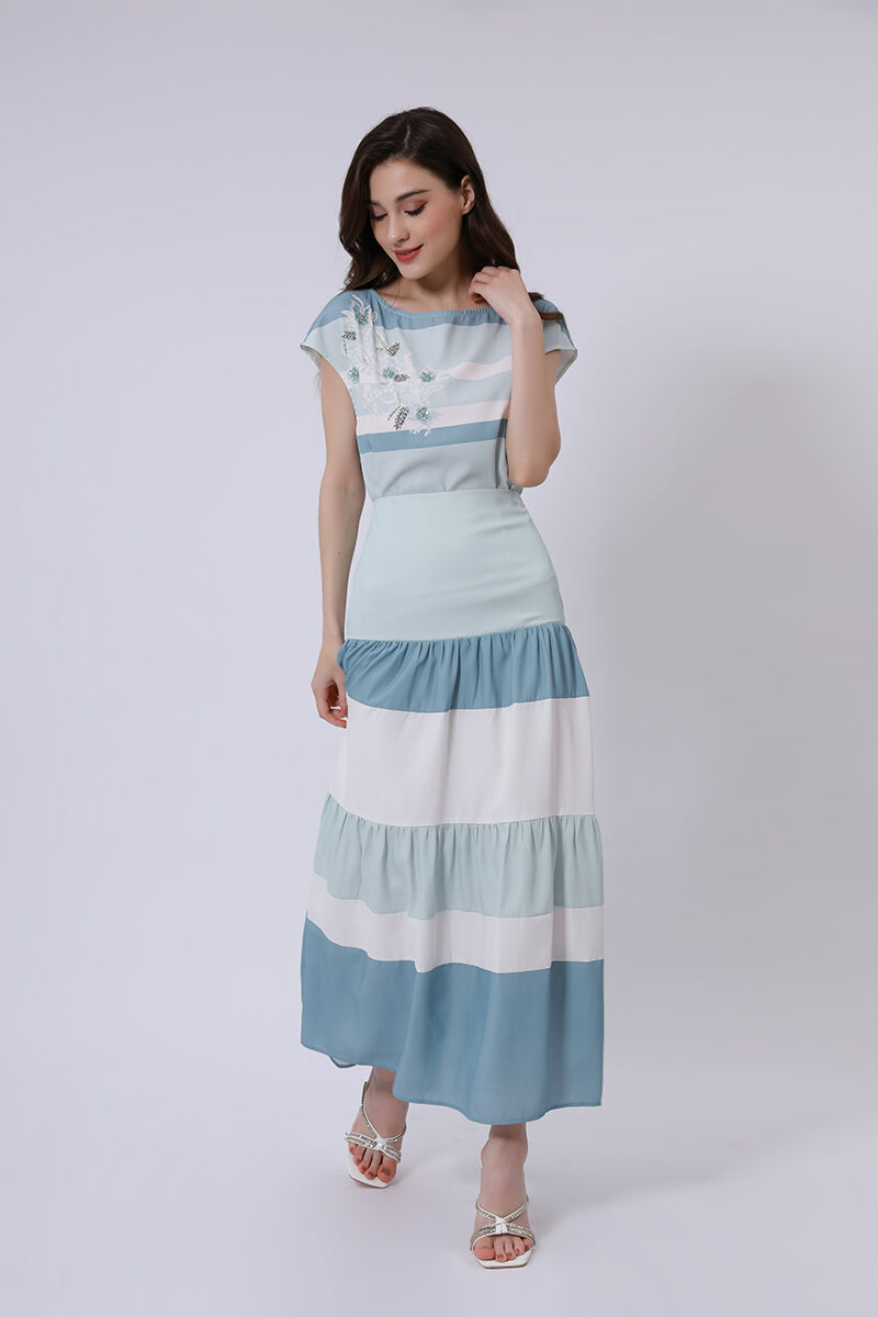 Blue stripes midi skirt