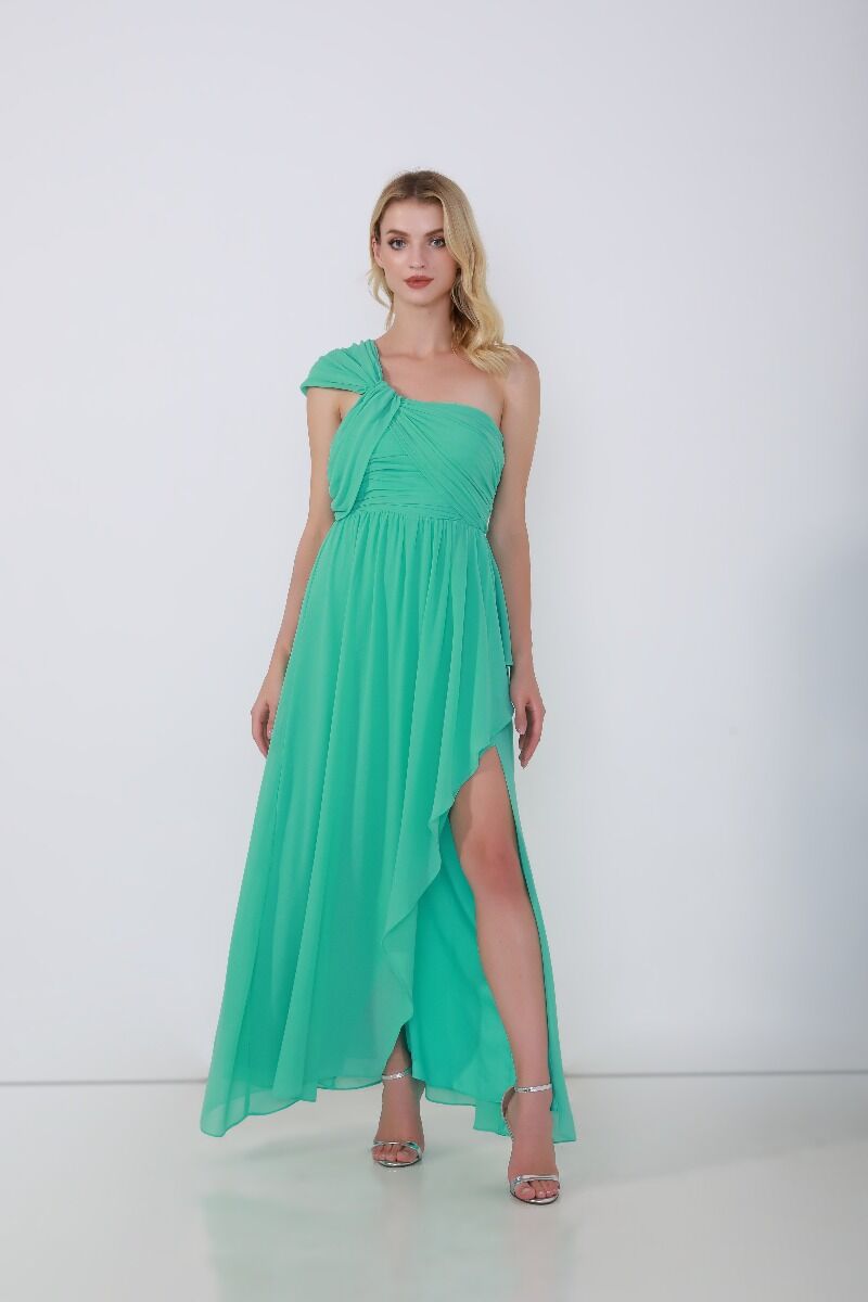 Rushed Shoulder Chiffon Dress