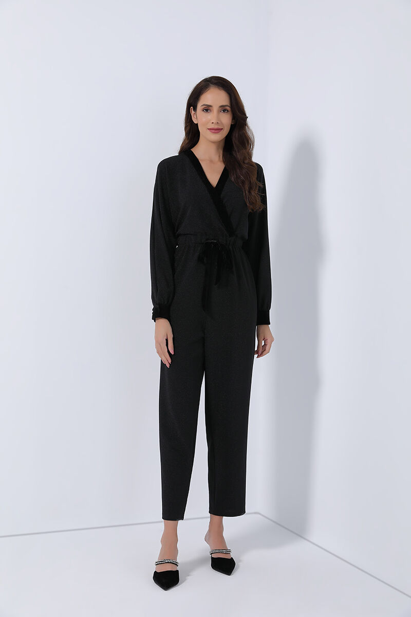 Tie-belt jersey jumpsuits