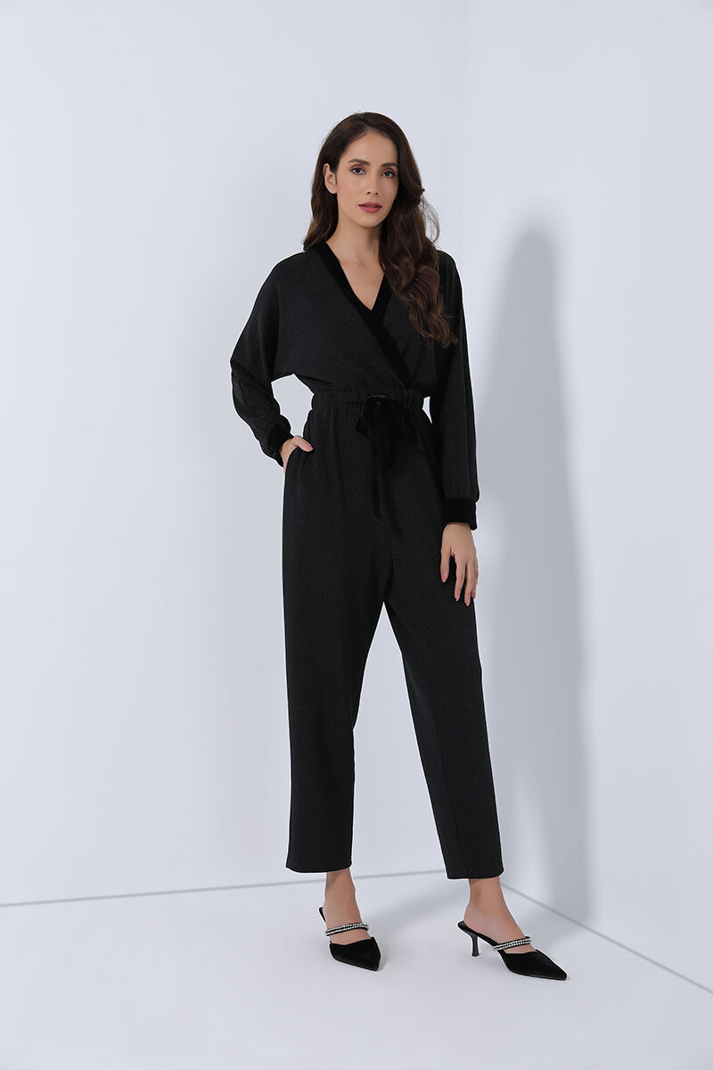 Tie-belt jersey jumpsuits