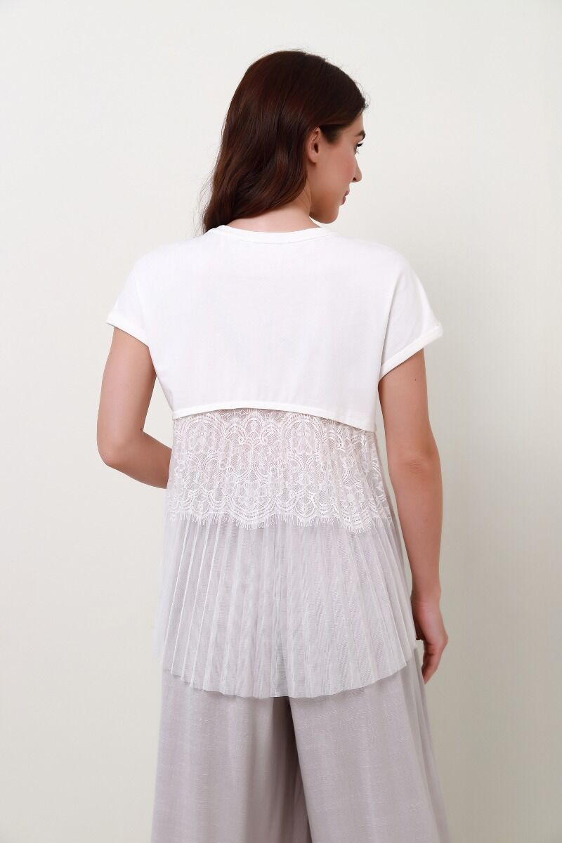 pleated lace detail top