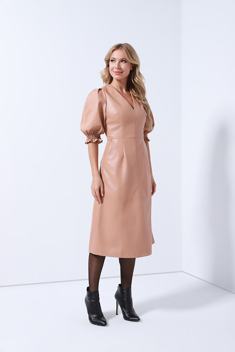 balloon sleeves leather dress