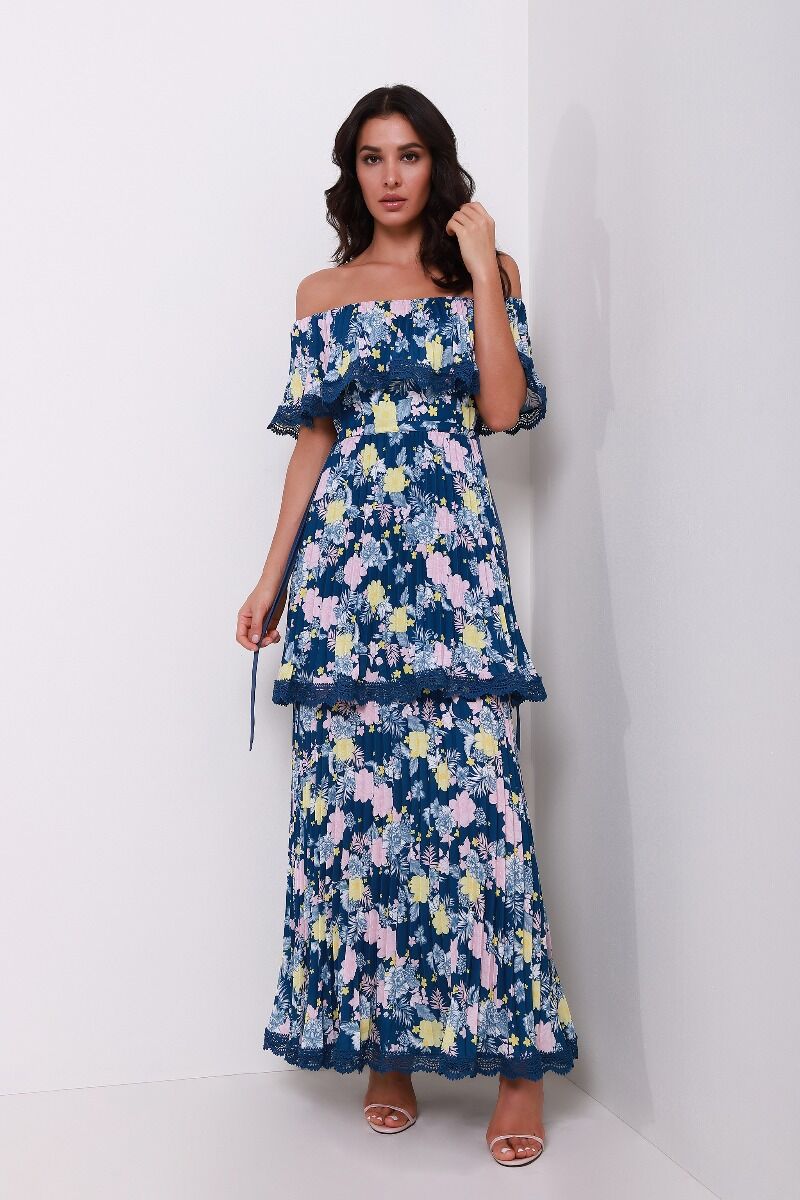 floral ruffled off-shoulder dress