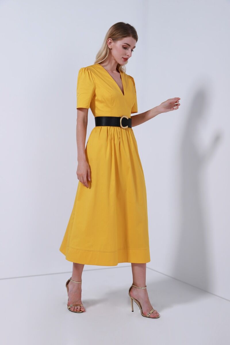 V-Neckline belted Dress