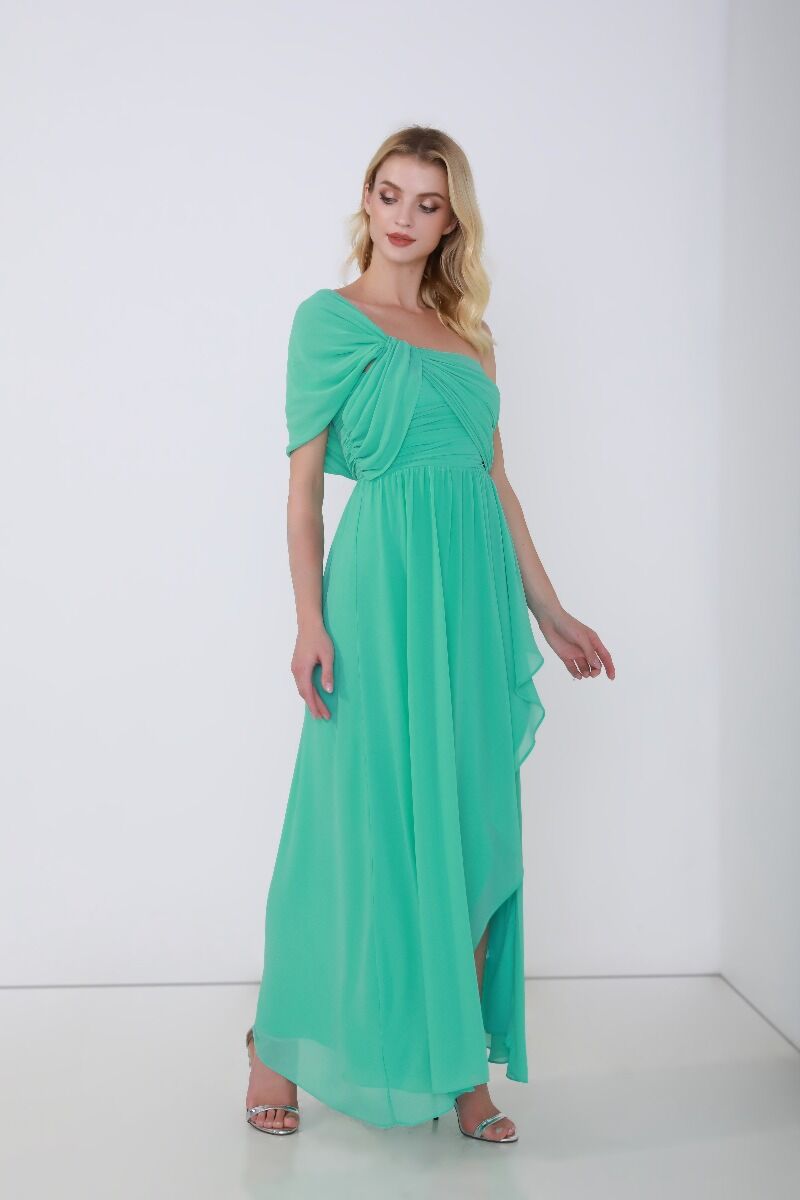 Rushed Shoulder Chiffon Dress